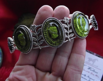 T-0028 - Olivine Glass Reverse Intaglio Cameo and Sterling Silver Flower Regency Tiara, Georgian Tiara, Regency Coronet, Princess Josephine