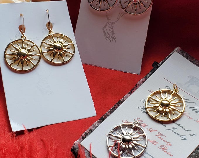 E-0529 - Gold Filled or Sterling Silver Leverback with Rising Sun Drops or Pendant