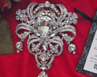 BR-0016 - Large Rhinestone Georgian Stomacher Brooch, 18th Century Brooch, Carnaval Brooch, Venice, Stomacher