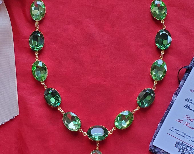 N-0044 - 18th Century Reproduction Collet Necklace - Crystal Oval Foiled Paste Georgian