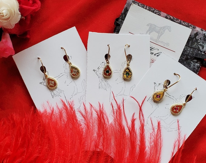 E-0542R - Gold-Filled Leverback with Crystal Drops - Georgian Jewelry, Regency Jewelry, Victorian Jewelry, Rococo