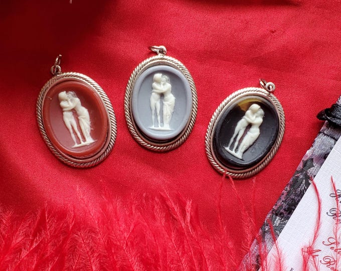 PE-0108 - Lovers Reproduction Pendant - Black, Blue , Red Cameo, Eros and Psyche