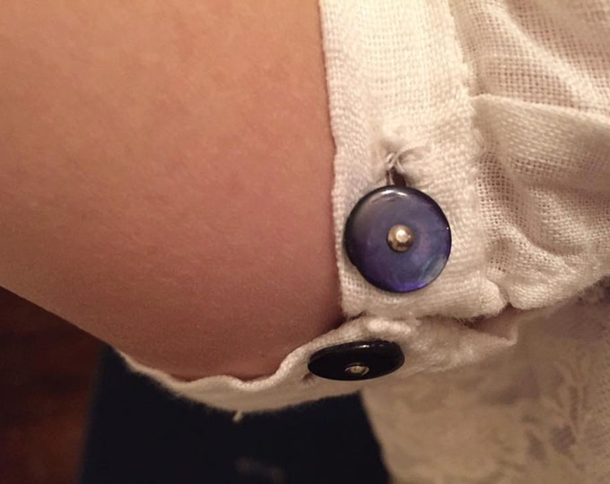 SL-0017N - Vintage Navy Blue Pin Shank Mother of Pearl Sleeve Buttons - 7/16 inch