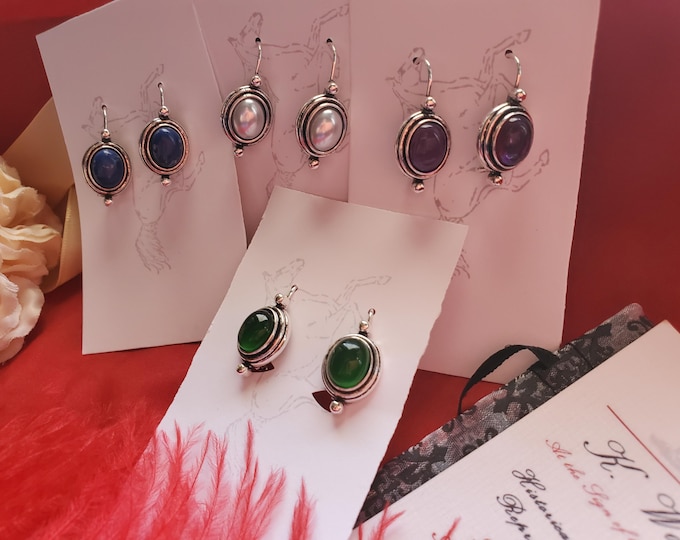 E-0700 - Silver Plated Earwires with Purple, Green, Blue, or Pearl Glass Oval Drops