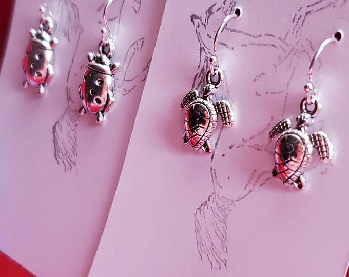 E-0620A - Turtle and Lady Bug Earrings - Fantasy, Costumer, Dance, Everyday Earrings