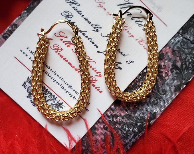 E-0003 - Gold Plated Hoop Chain Earrings - Costuming, 1780, Reenactor, Historically Inspired