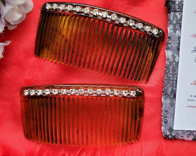 HA-0078C - Clear Rhinestone Hair Comb - Hair Comb, Clear Crystal, Brown