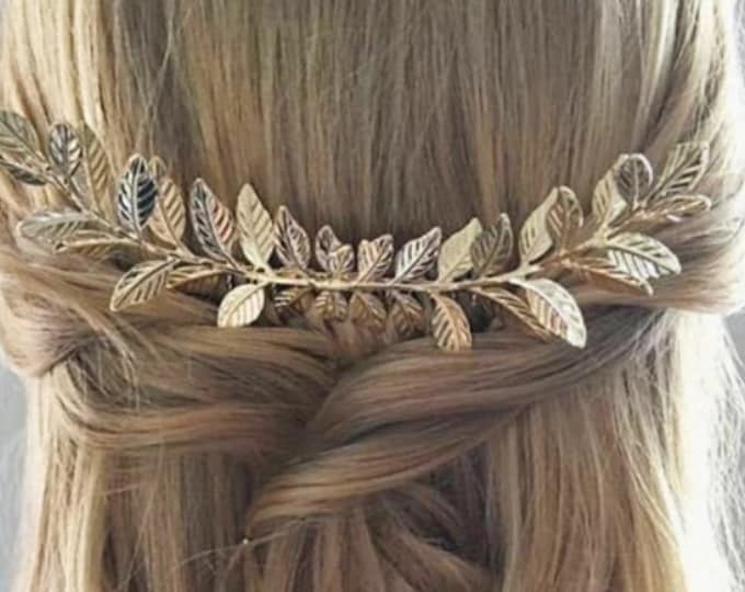 HA-0040 - Silver or Gold Leaves Hair Comb - French Twist, Decoration