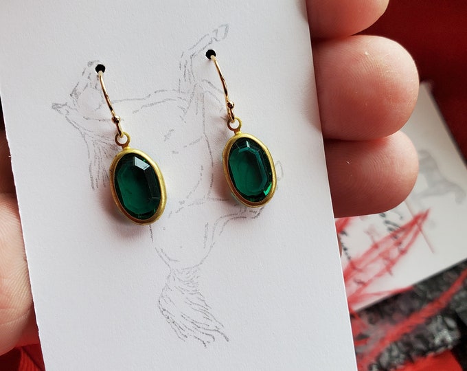 E-0611 - The Martha - Gold Filled Earwires with Oval Swarovski Crystal Drop - Georigan, Regency, Victorian, Civil War, Prom, Sapphire