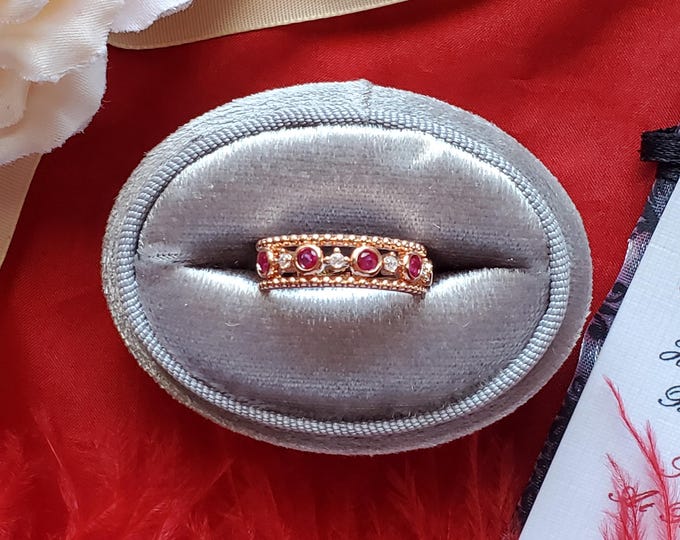 R-0011 - Rose Plated Gold and Garnet Glass Ring