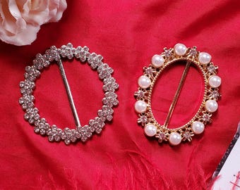 B-0026 - Forget Me Not Clear Crystal or Pearl and Crystal Buckle or Sash Buckle or Slide