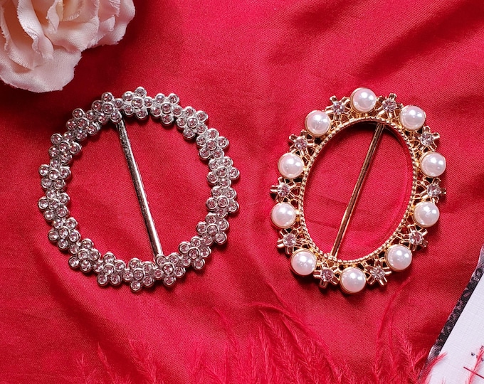 B-0026 - Forget Me Not Clear Crystal or Pearl and Crystal Buckle or Sash Buckle or Slide