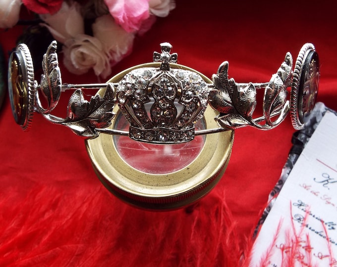 T-0020C - Clear Crystal Crown Reverse Intaglio Lion Tiara, Georgian Tiara, Regency Coronet, Princess Josephine Tiara, Cameo Tiara