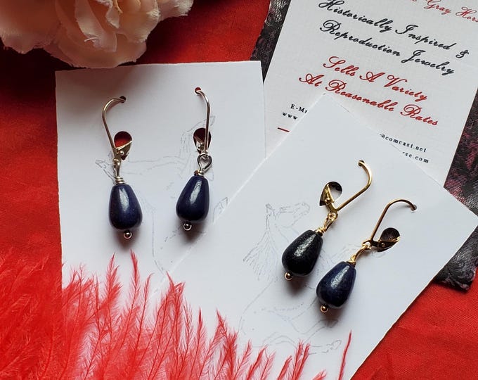 E-0014K - Lapis Lazuli Teardrop Earrings - Regency Earrings, Georgian Earrings, Renaissance Earrings, Victorian Earrings