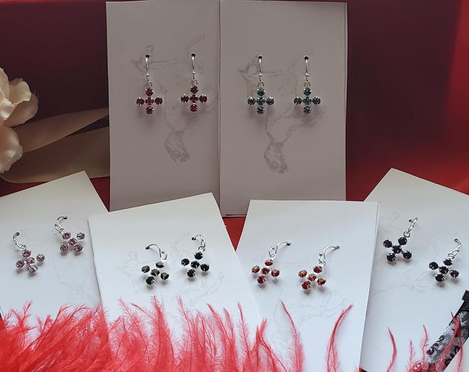 E-0480 - "The Mary" Swarovski Crystal Cross Earrings - Sterling Silver Earwires