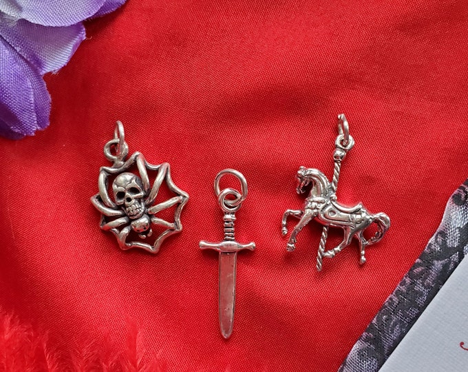 PE-0026 - Sterling Silver Spider with Web, Dagger, or Carousel Horse Pendants