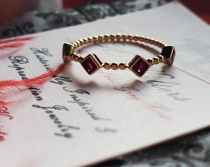 R-0068 - Vermeil Ruby Stacking Ring - Georgian Ring, Regency Ring, Renaissance Ring