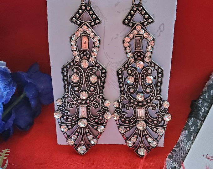 E-0774 - Art Deco Crystal Drops - Bridal, Costuming, Living History, Prom, Living History, Flapper Girl, Clear