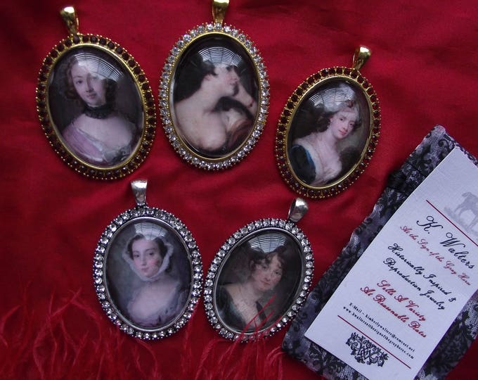 L-0007W - Miniature Pendant Historical Hotties the Ladies, Memento Mori Jewelry, Remembrance Jewelry, Mourning Jewelry, Miniature Portrait