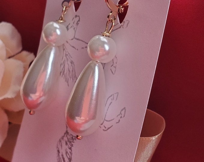 E-0597 - Caroline Murat Bonaparte Glass Pearl Earrings - Regency Earrings, Living History, Wedding Earrings, Georgian Earring