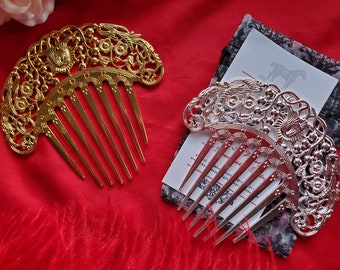 HA-0225 - Floral Hair Comb - Tiara, Diadem, French Twist Comb, Regency Comb