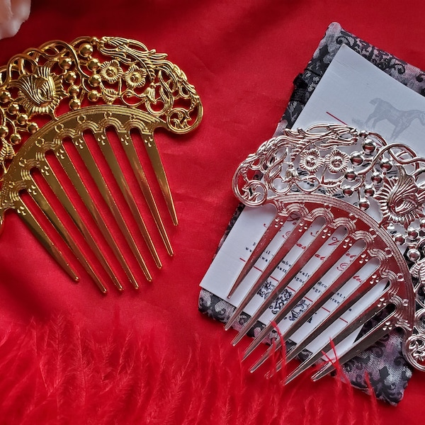 HA-0225 - Floral Hair Comb - Tiara, Diadem, French Twist Comb, Regency Comb