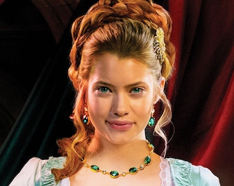 Antonia Emerald and Clear Necklace, Bracelet, and Earrings - Noble Satyr - Roxton Family Saga by Lucinda Brant, Historical Romance