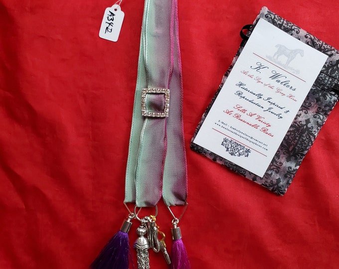 MWC-0027 - A Style Black Ribbon Georgian Watch Strings, Watch Fobs, Watch Chains, Pocket Watch Chains, Regency Watch Chain