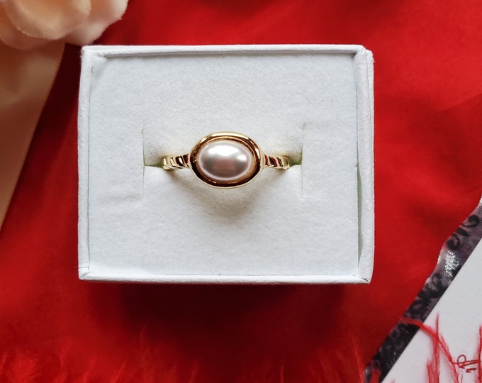 R-0070 - PVD Gold and Glass Pearl Ring - Georgian Ring, Regency Ring, Civil War Ring, Victorian Ring