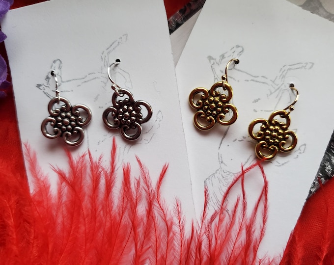 E-0621 - Medieval Medallion Earrings - Silver or Gold