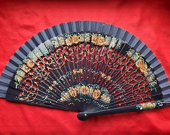F-0008 - Wooden Style Hand Painted Fan - Georgian Fan, Regency Fan, Victorian Fan, Hand Fan,