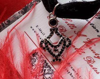 N-0050 - Black Urn and Ribbon Necklace - Memento Mori, Goth, Black