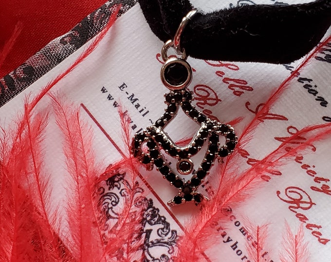 N-0050 - Black Urn and Ribbon Necklace - Memento Mori, Goth, Black