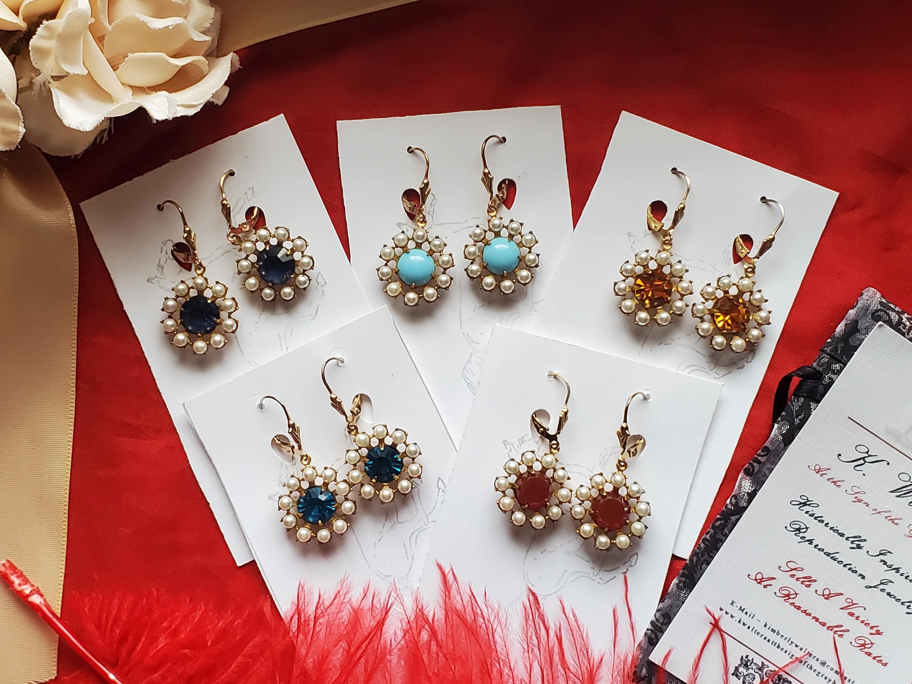 E-0577 - Pearl Cluster Swarovski Crystal Drops - Marie Antoinette, Georgian Earrings, Regency Earrings, Costumers Earrings, Seed Pearls