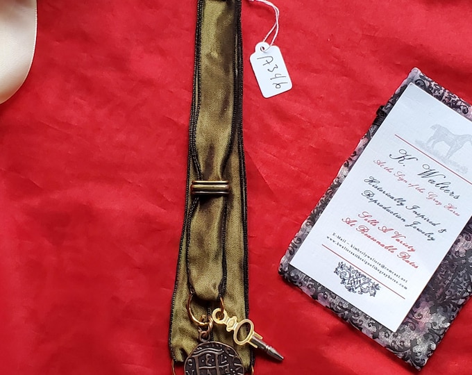 MWC-0027 - A Style Black Ribbon Georgian Watch Strings, Watch Fobs, Watch Chains, Pocket Watch Chains, Regency Watch Chain