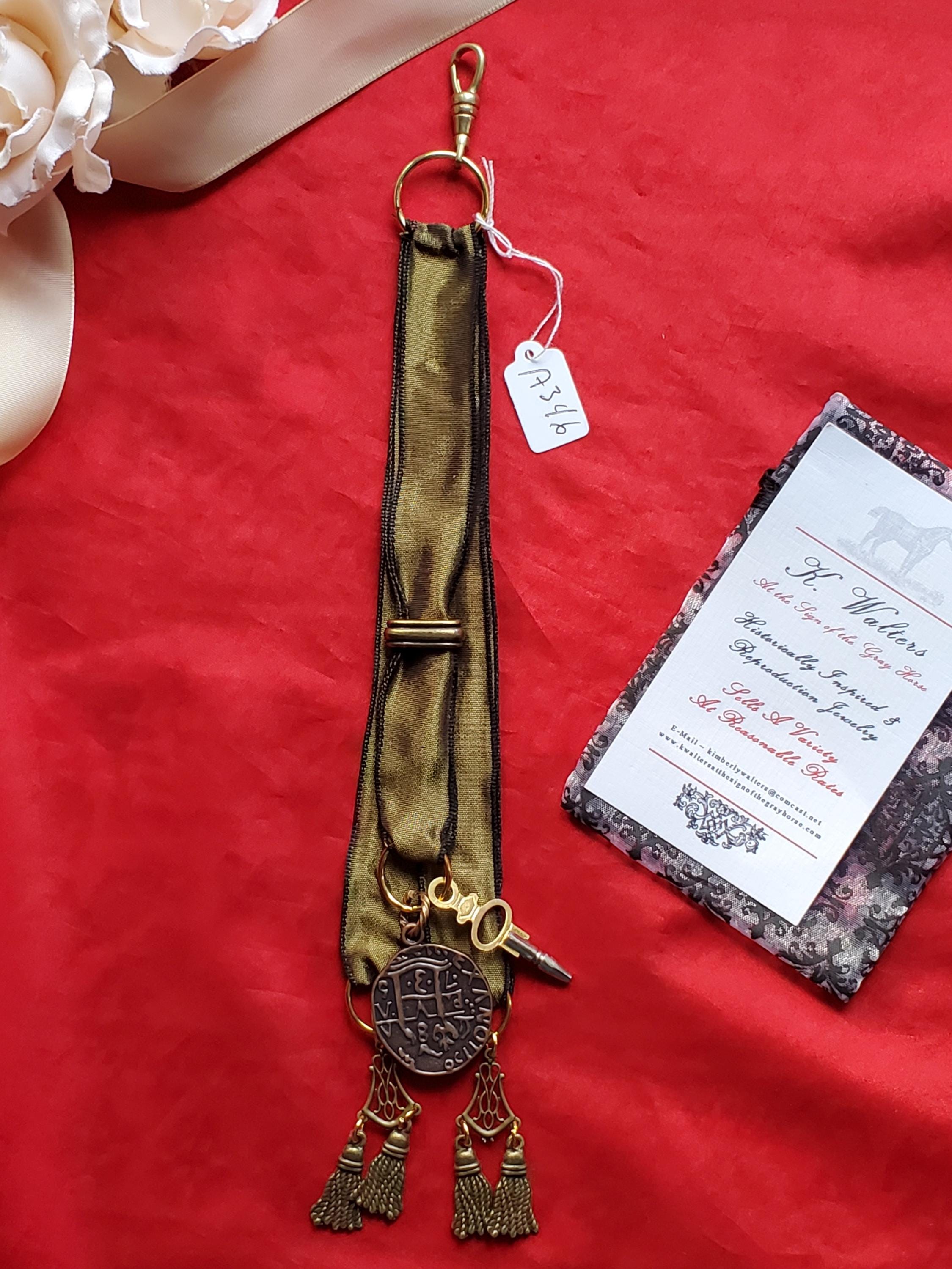 MWC-0027 A Style Black Ribbon Georgian Watch Strings, Watch Fobs