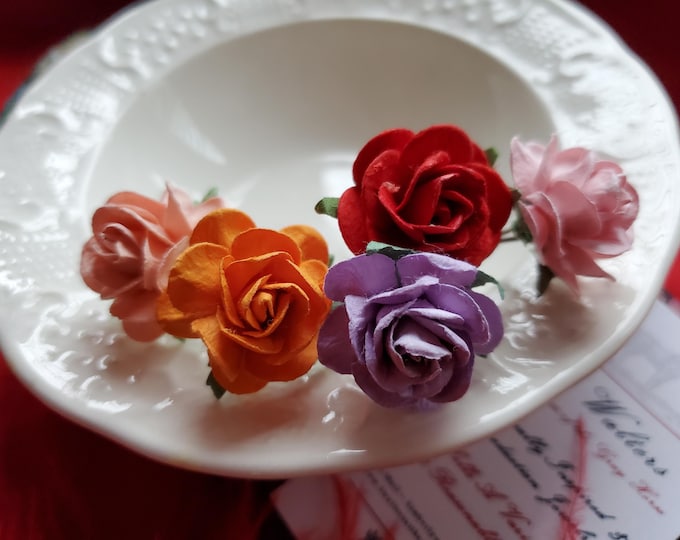 HA-0072 - Paper Hair Flower Bobby Pin - Georgian Hair Flower, Hair Sprig, Ballet Hair Flowers, Regency Hair Decoration