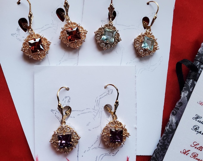 E-0623A - Rhinestone Medieval Earrings, Renaissance Earrings, Georgian Earrings, Regency Earrings, Elizabethean Earrings