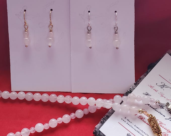 N-0155B and E-0155B - Pink Quartz Necklace - Georgian, Light Pink, Cotton Candy