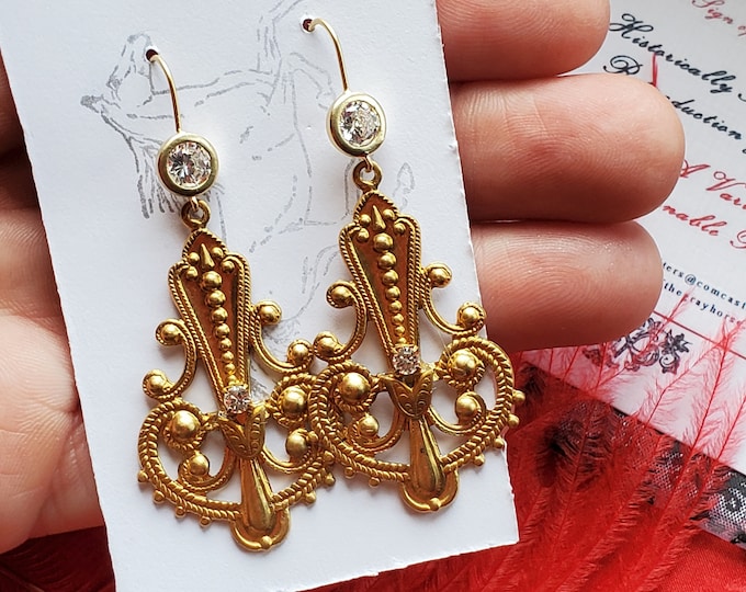 E-0550T - Cello Clear Crystal Statement Earrings - 18th Century Earrings, Regency Earrings, Neoclassical, Georgian