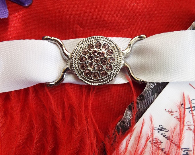 A-0002C - Silver Rose Rhinestone Sash or Belt Connector - Georgian Sash Connector, Regency Sash Connector, Victorian Sash Connector