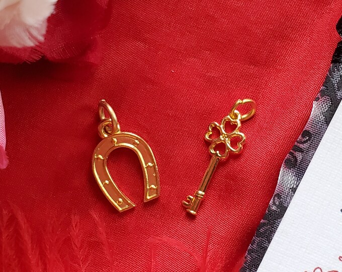PE-0201 - Horseshoe or Four Leaf Clover Key Charms - Gold, Pendant, Good Luck