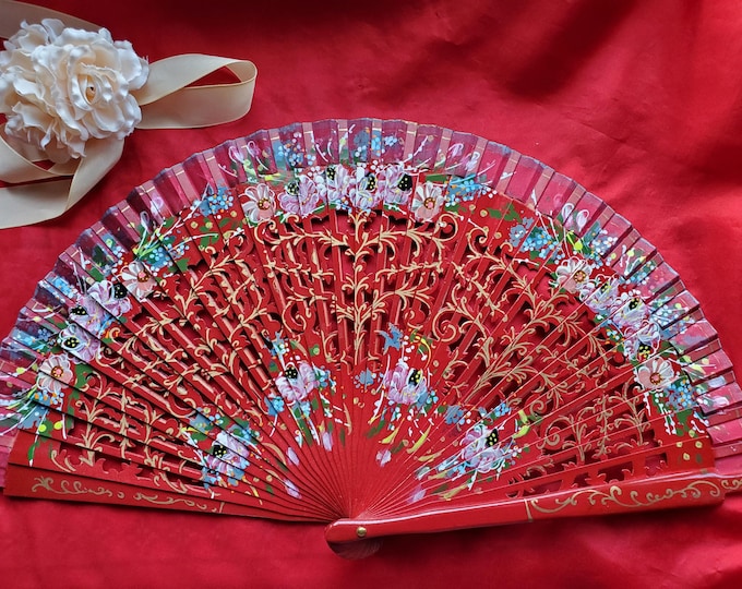 F-0003 - Wooden Hand Painted Hand Fan - Georgian Fan, Regency Fan, Victorian Fan, Hand Fan,