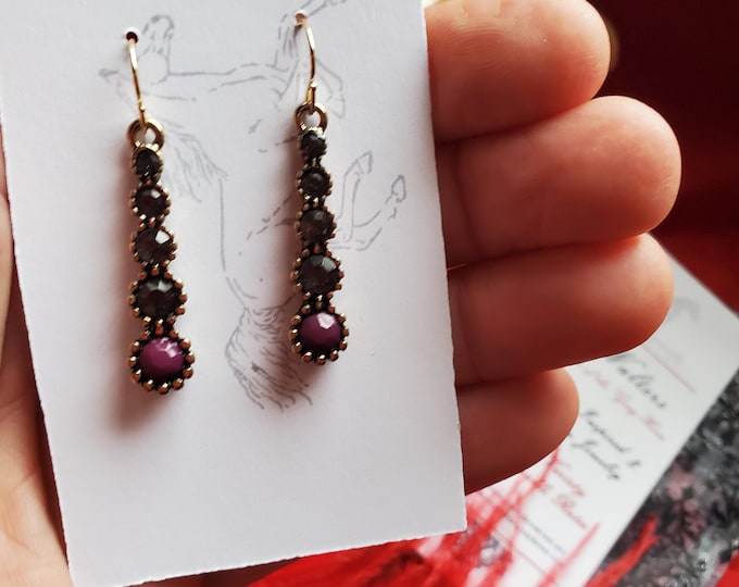 E-0409 - Gold Filled Earwires with Black Diamond and Red Magma Haley's Comet Earrings
