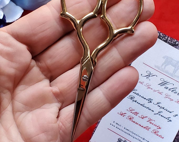 S-0003 - Gold Gladiola Style Steel Scissors - Needlework, Embroidery, Crewel, Quilting, Sewing, Cross Stitch, Sew