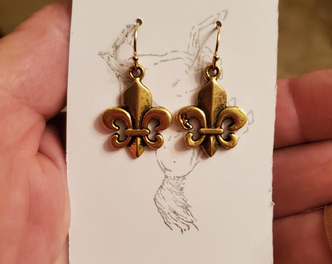 E-0623D - Fleur de Lis Drop Earrings, Renaissance Earrings, Georgian Earrings, Regency Earrings, Victorian Earrings