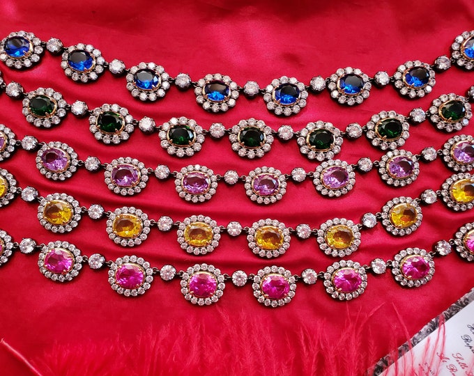 N-0107D - Georgian Collet Necklace - Georgian Necklace - Regency Necklace - Victorian Necklace, Duchessa, Turquoise, Emerald, Sapphire