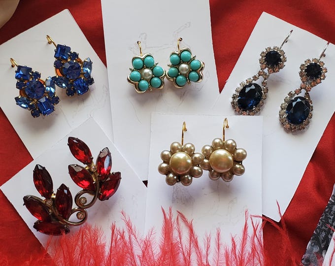 E-0546 - 1950's Vintage Cluster Earrings Made Georgian 1750, 60 and 70 - Georgian Earrings, Reenactor Earrings, Living History, Costumer