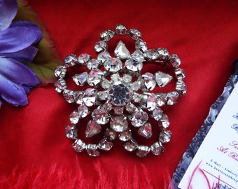 Item BR-0043 - Vintage Silver Austrian Crystal Rhinestone Brooches