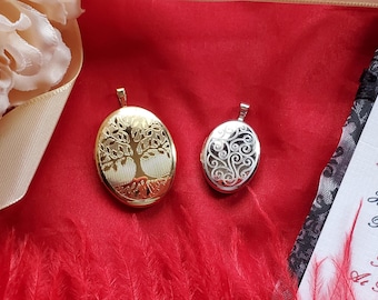 PE-0004A - Gold Filled Tree of Life or Sterling Silver Scroll Oval Lockets